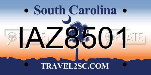 IAZ8501 South Carolina License Plate