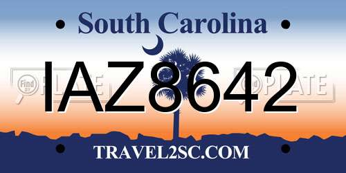 IAZ8642 South Carolina License Plate