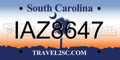 IAZ8647 South Carolina License Plate
