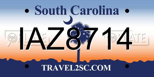 IAZ8714 South Carolina License Plate