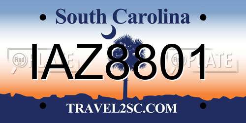 IAZ8801 South Carolina License Plate