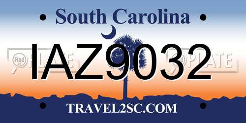 IAZ9032 South Carolina License Plate