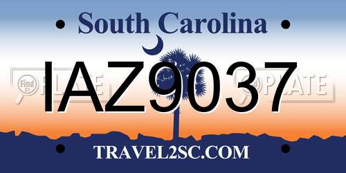 IAZ9037 South Carolina License Plate