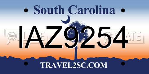 IAZ9254 South Carolina License Plate