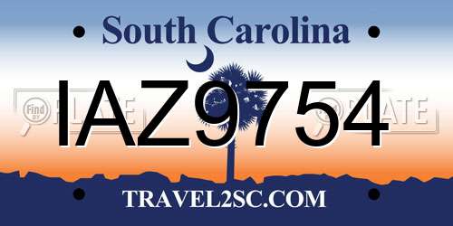IAZ9754 South Carolina License Plate