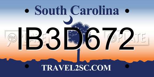 IB3D672 South Carolina License Plate