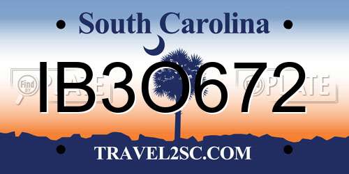 IB3O672 South Carolina License Plate