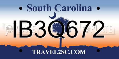 IB3Q672 South Carolina License Plate