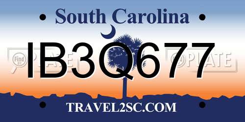 IB3Q677 South Carolina License Plate