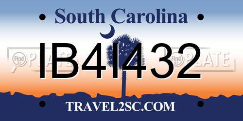 IB4I432 South Carolina License Plate
