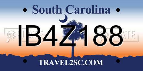 IB4Z188 South Carolina License Plate