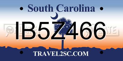 IB5Z466 South Carolina License Plate