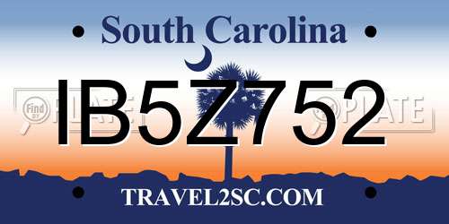 IB5Z752 South Carolina License Plate