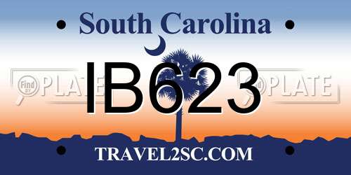 IB623 South Carolina License Plate