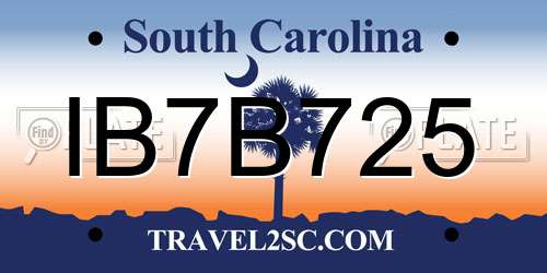 IB7B725 South Carolina License Plate