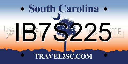 IB7S225 South Carolina License Plate