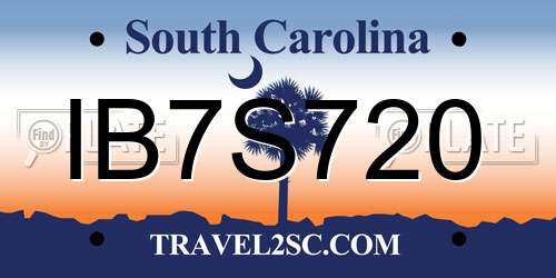 IB7S720 South Carolina License Plate