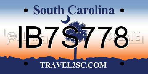 IB7S778 South Carolina License Plate