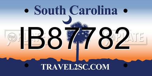IB87782 South Carolina License Plate
