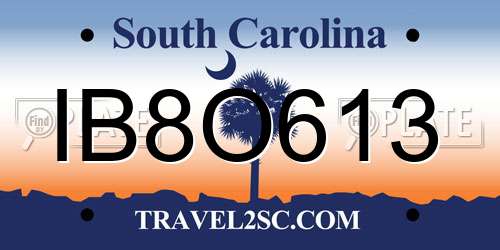 IB8O613 South Carolina License Plate