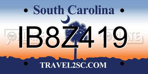 IB8Z419 South Carolina License Plate