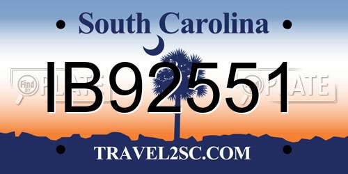 IB92551 South Carolina License Plate