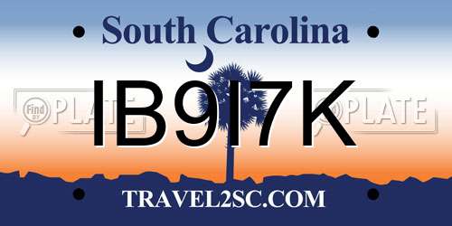 IB9I7K South Carolina License Plate