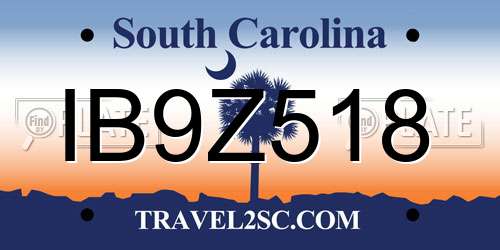 IB9Z518 South Carolina License Plate