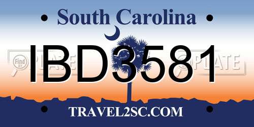 IBD3581 South Carolina License Plate