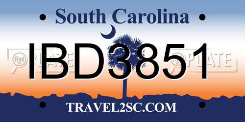 IBD3851 South Carolina License Plate
