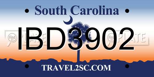 IBD3902 South Carolina License Plate