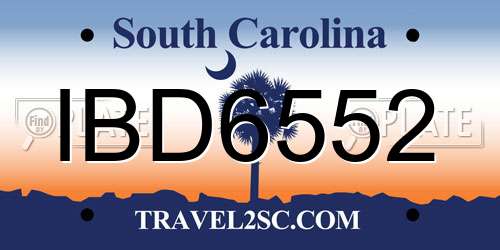 IBD6552 South Carolina License Plate