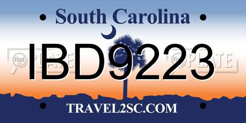 IBD9223 South Carolina License Plate