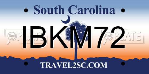 IBKM72 South Carolina License Plate