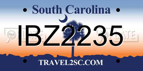 IBZ2235 South Carolina License Plate