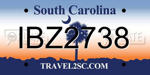 IBZ2738 South Carolina License Plate
