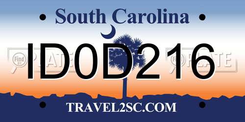 ID0D216 South Carolina License Plate