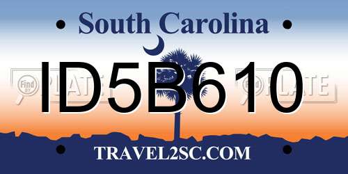 ID5B610 South Carolina License Plate