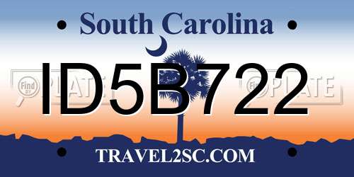ID5B722 South Carolina License Plate