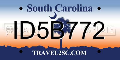 ID5B772 South Carolina License Plate