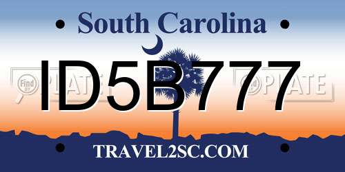ID5B777 South Carolina License Plate