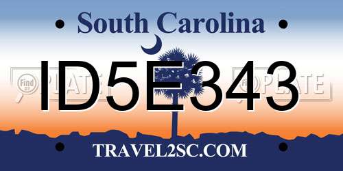 ID5E343 South Carolina License Plate