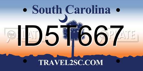 ID5T667 South Carolina License Plate