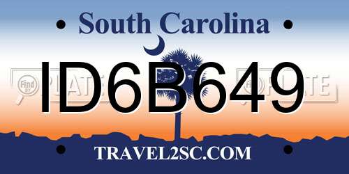 ID6B649 South Carolina License Plate