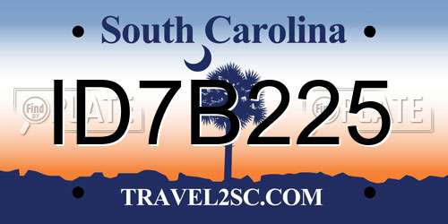 ID7B225 South Carolina License Plate