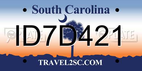 ID7D421 South Carolina License Plate