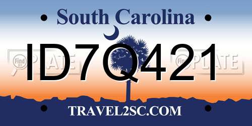 ID7Q421 South Carolina License Plate