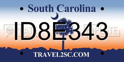 ID8E343 South Carolina License Plate
