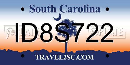 ID8S722 South Carolina License Plate
