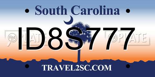 ID8S777 South Carolina License Plate